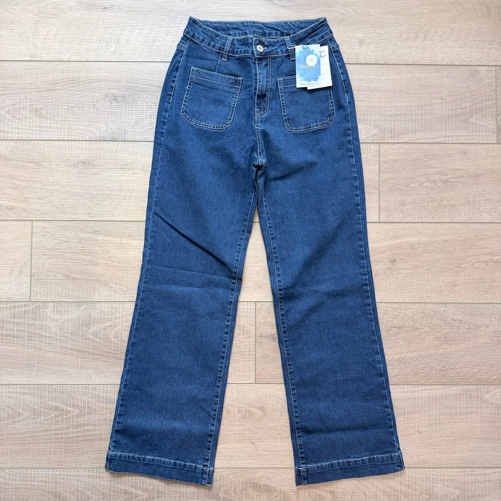 Wide Leg Jeans Womens Medium 26x29 NWT Blue High Rise Front Patch Pocket Denim
